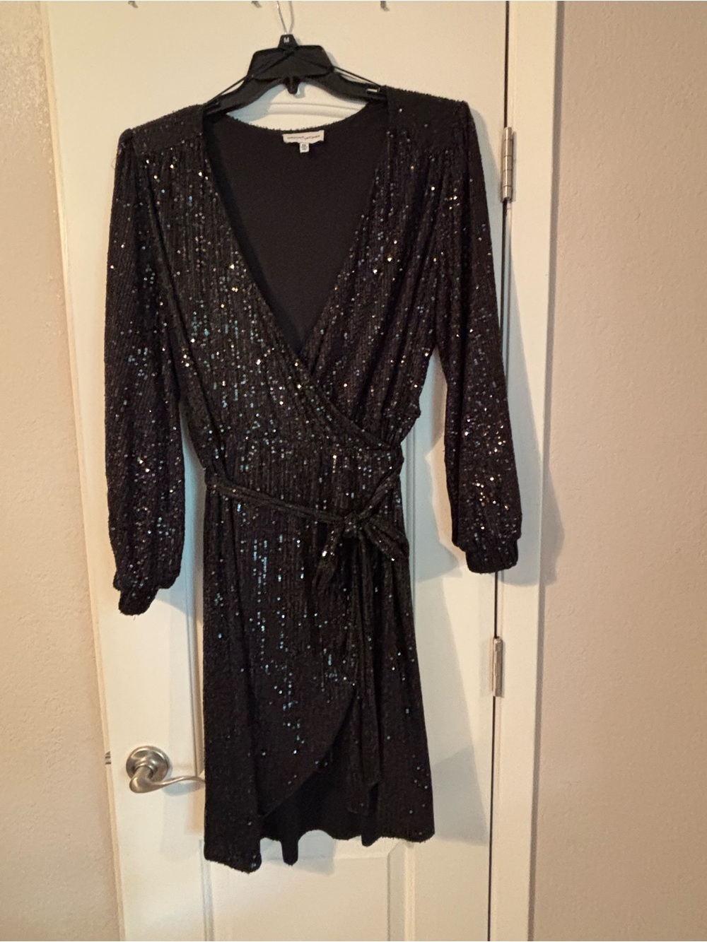 Gibson Latimer Black Sequin Wrap Midi Dress